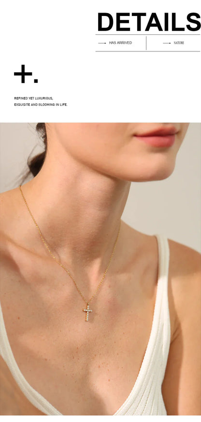 Delicate Shiny Cubic Zirconia 316L Cross Pendant Necklace for Women Stainless Steel High Quality Jewelry Water Resistant