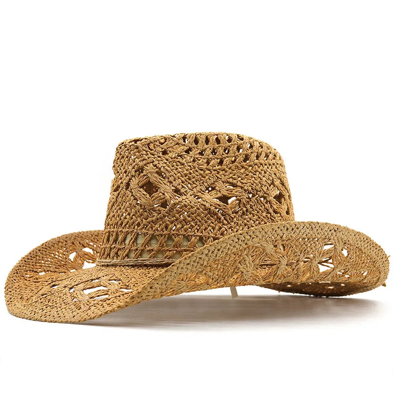 Straw Western Cowboy Hat for Women Men Classic Vintage Hollow Out Unisex