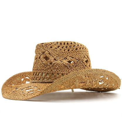 Straw Western Cowboy Hat for Women Men Classic Vintage Hollow Out Unisex