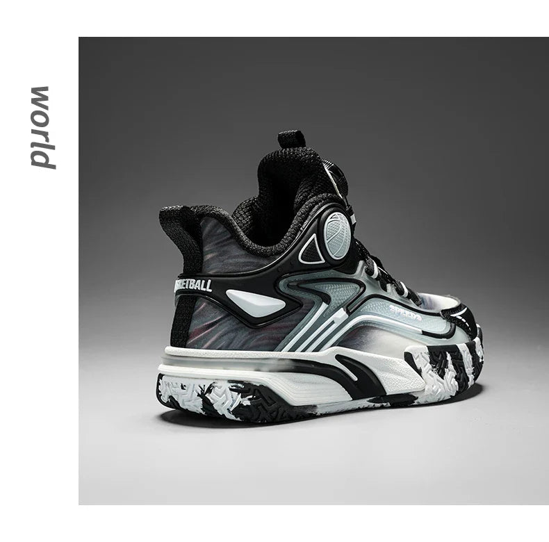 Children's basketball shoes boys' waterproof leather surface rotating buckle anti-slip and shock-absorbing student sports shoes
