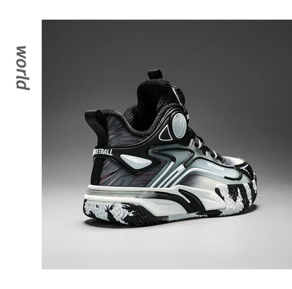 Children's basketball shoes boys' waterproof leather surface rotating buckle anti-slip and shock-absorbing student sports shoes