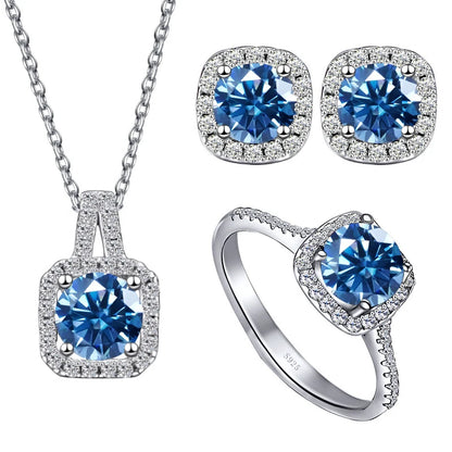 S925 Sterling Silver jewelry for women 1 carat moissanite diamond 3 pieces set necklace ring earrings wedding party