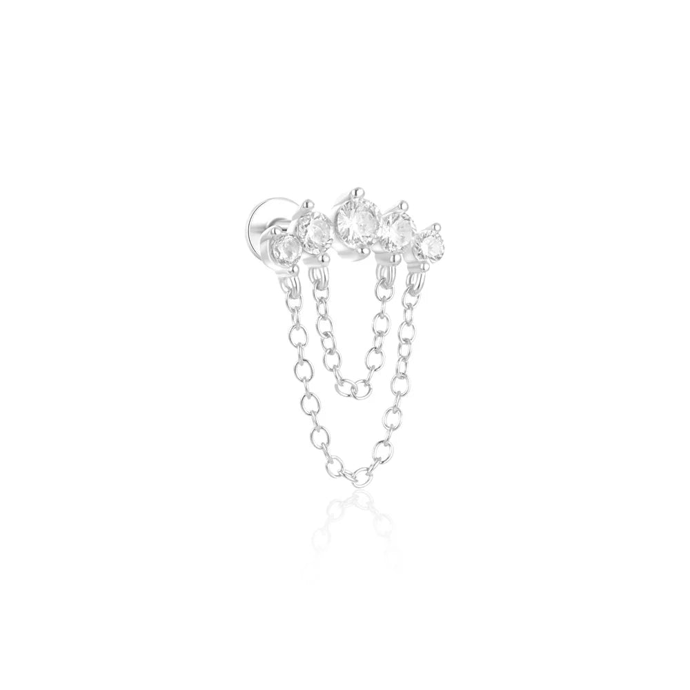1PC 925 Sterling Silver Horse Eye Chain Tassel Zircon Drop Earrings For Women Ins Minimalism Geometric Earrings Gift
