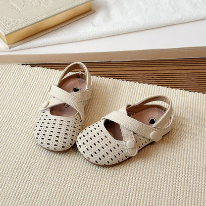 Summer New Kids Mary Jane Sandals Hollow-out Breathable Girls Causal Flat Shoes Non-slip School Children Fashion Retro Sandals