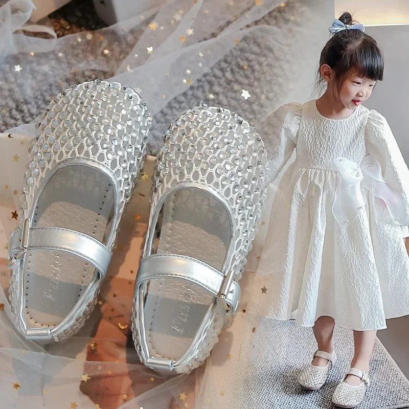 Girls Flat Shoes Sparkling Hollowed-Out Princess Shoes for Kids 2025 Summer New Sandals Mesh Hook&loop Toddlers Breathable Ins
