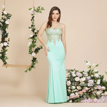 Elegant Mermaid Evening Dress Women Sweetheart Illusion Golden Appliques Lace Wedding Party Prom Gown Robe de Soiree