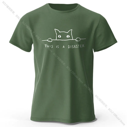 Minimalist Line Art Cat Print 100% Cotton T-Shirt, Soft & Breathable Round Neck Short Sleeve Tee, Unisex Simple & Stylish