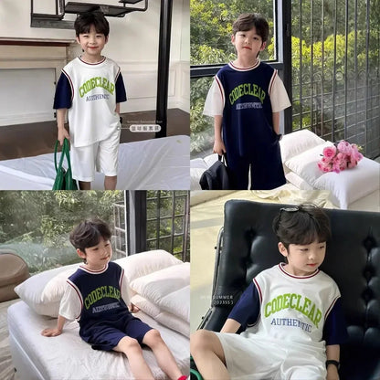 2pcs Kids Boys Short Sleeve Set 2025 Thin Children's Girls Tops +short Clothing Quick Dry Sports Suit