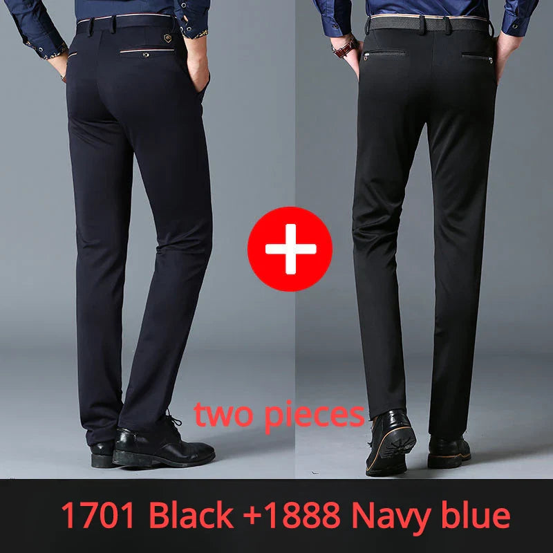Casual Suit Pants Stretch Men's Dress Pants Black Navy Blue Suit Pants Straight Slim-Fit Business Formal Trousers Plus Size 40
