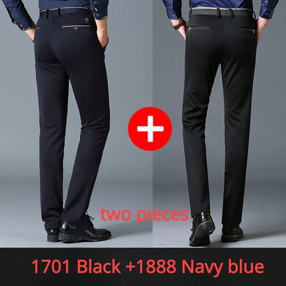 Casual Suit Pants Stretch Men's Dress Pants Black Navy Blue Suit Pants Straight Slim-Fit Business Formal Trousers Plus Size 40