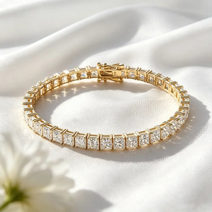 4*4mm D Color Princess Cut Moissanite Tennis Bracelet Hip-hop Men's Jewelry Square Chain for Women Real Pure 925 Silver
