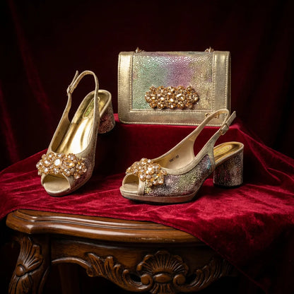Green Elegant Women's High Heels Shoes  & Bag Set Rhinestone-Embellished Designer Shoes Perfect for Special Occasionss