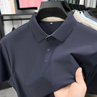 Summer Short Sleeve T-Shirt - Premium Jacquard Spandex, 7A Antibacterial, Seamless, Contrast Color, Split Hem, Wrinkle-Free Polo