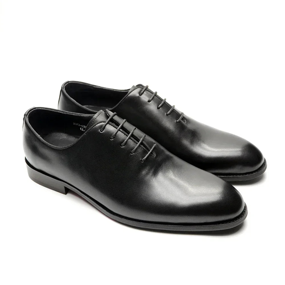 Brand Designer Whole Cut Oxford Dress Shoes Men Genuine Leather Handmade Lace Up Plain Toe Business Office Formal Wedding Shoe