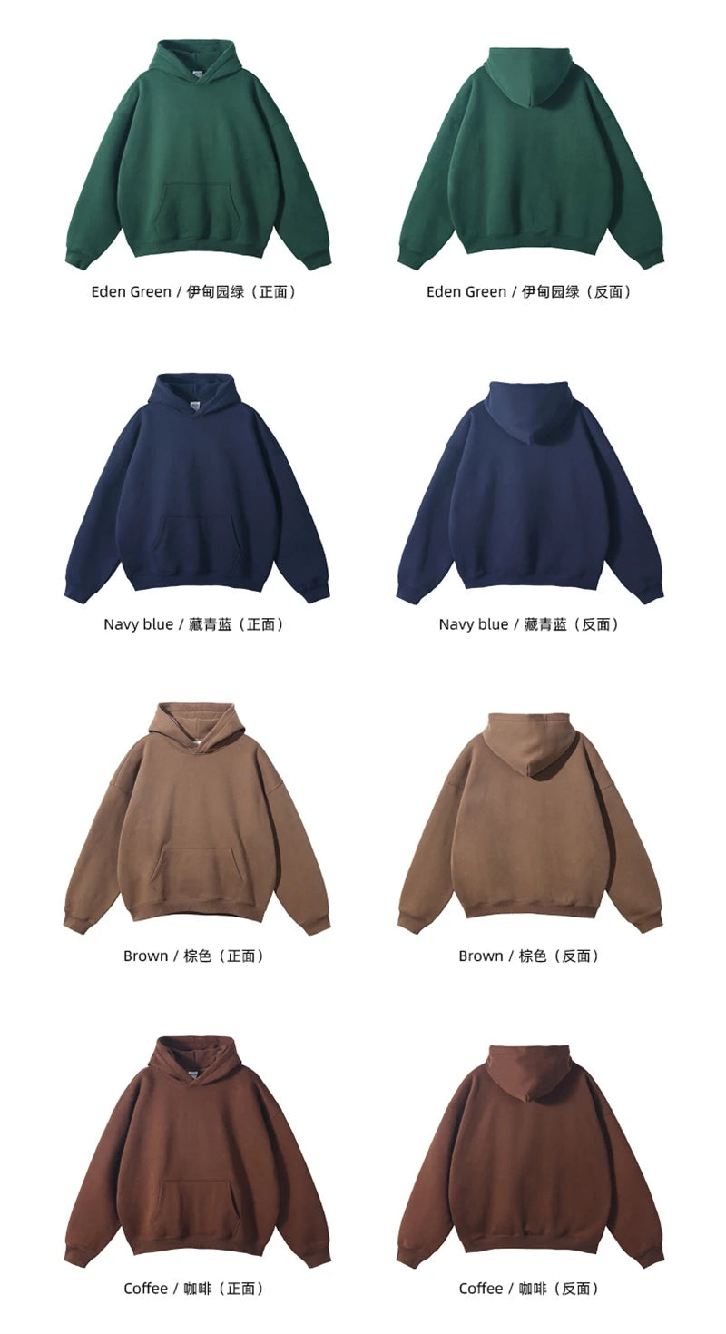 Thick 350gsm Fleece Hooded Hoodies For Men Unisex Winter Oversized Loose Basic Solid Sweatshirts Pullovers Coats HY0631