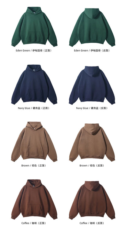 Thick 350gsm Fleece Hooded Hoodies For Men Unisex Winter Oversized Loose Basic Solid Sweatshirts Pullovers Coats HY0631