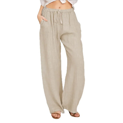 Summer Autumn Women Fashion Cotton Linen Pants Elastic Waist Loose Straight Pants Female Casual Solid Color Versatile Trousers