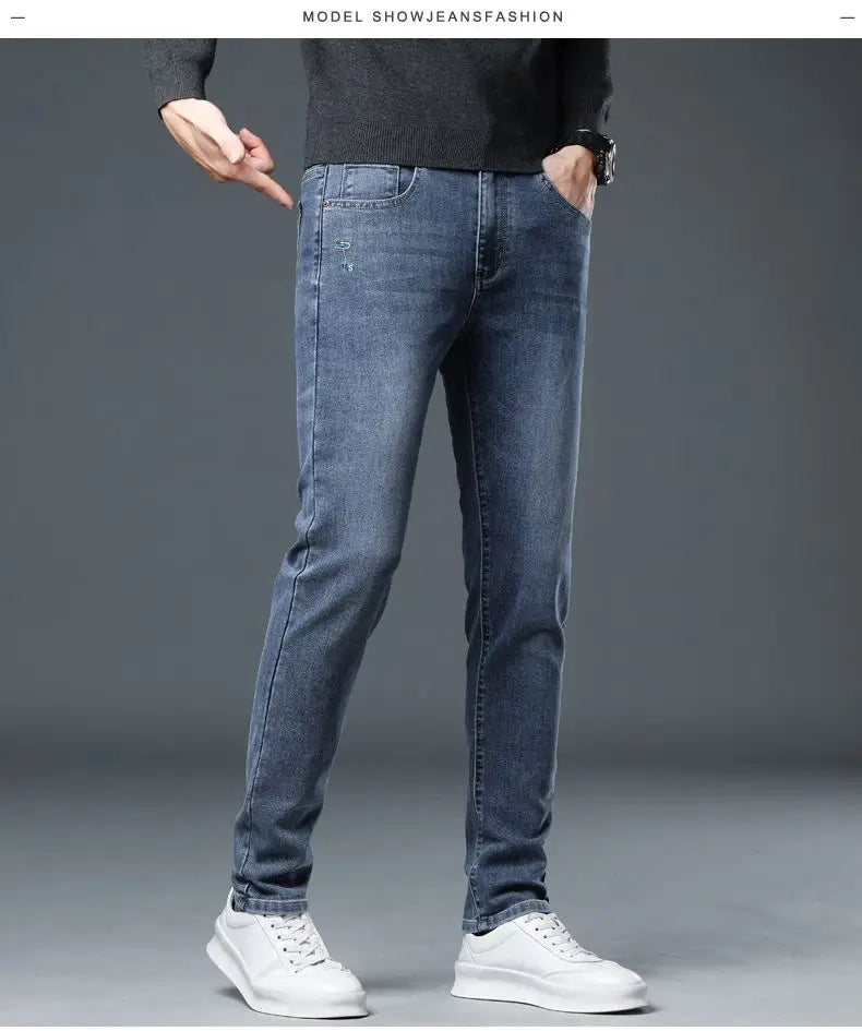 New Autumn/winter 2025 Stretch Wash Jeans for Young Men with Small Straight Elastic WaistJeans Pants Fashion Men's Trousers