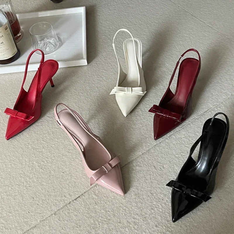 Big Size 43 Butterfly-knot Slingbacks Women Pumps Elegant Pointed Toe Thin Heels Shoes Sexy Banquet Zapatos De Mujer