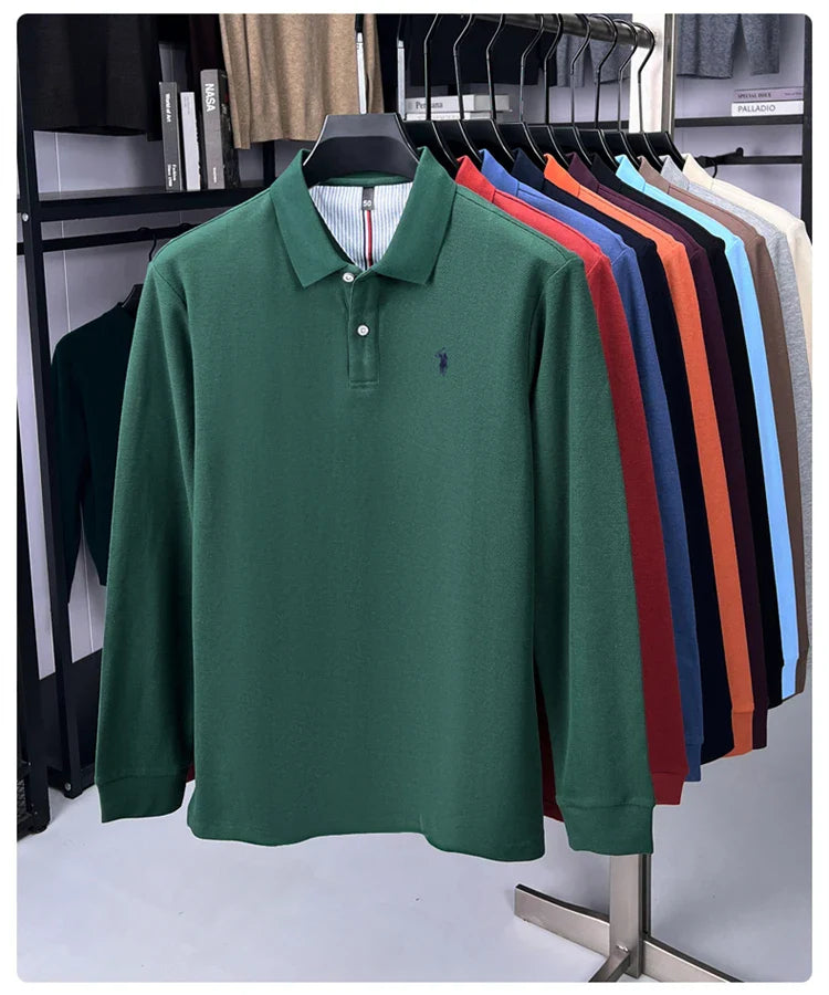 High end brand 100% cotton long sleeve polo shirt fashion luxury pony embroidery business casual comfort new Paul men's T-shirt