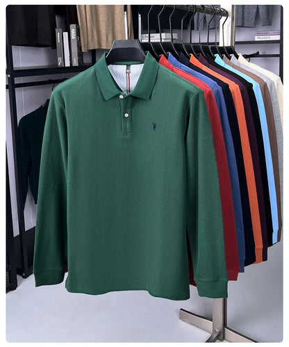 High end brand 100% cotton long sleeve polo shirt fashion luxury pony embroidery business casual comfort new Paul men's T-shirt