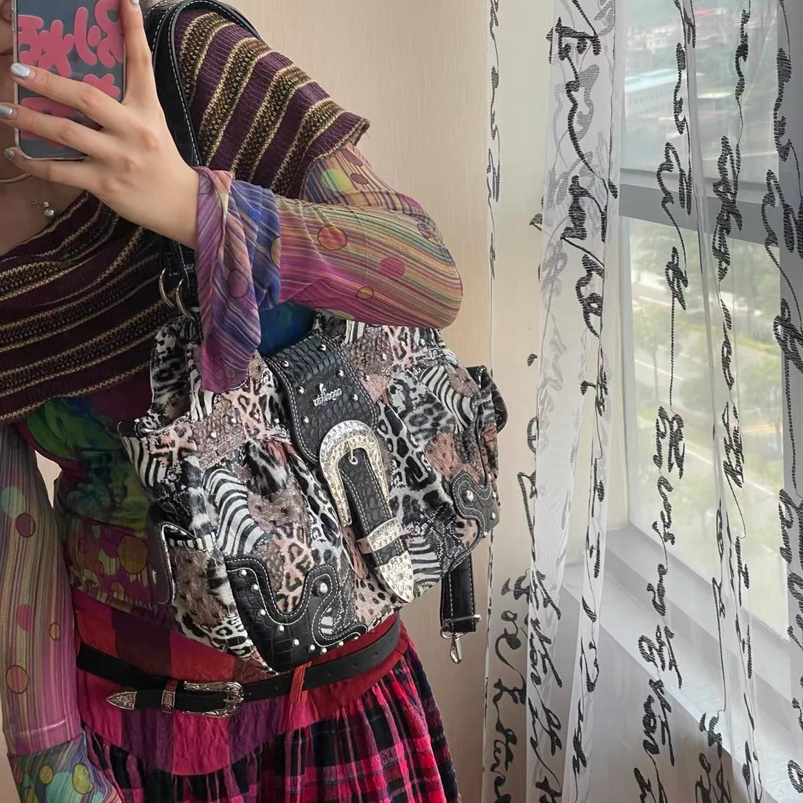 Women Handbag Stitching Leopard Top-handle Shoulder Bag PU Dumpling Pack Multi-pockets Shoulder Bags Phone Money Pack