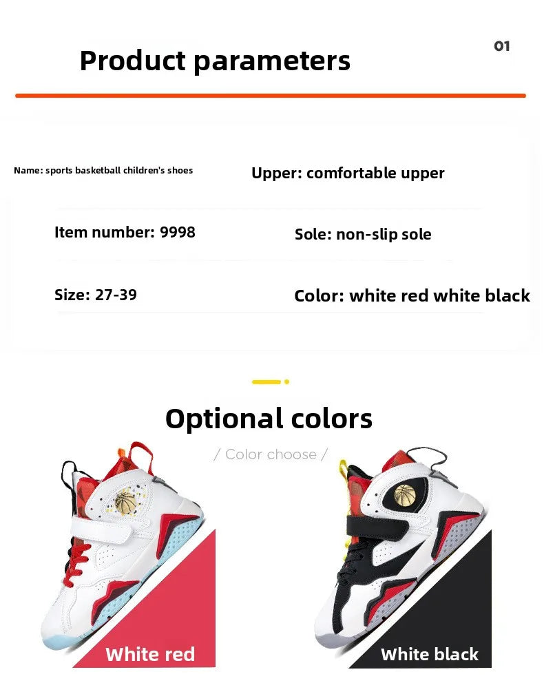 Children Summer High Top Basketball Shoes Boy Breathable Anti Slip Casual Sneakers Man Velcro Non Slip Rebound Kid Running Shoes
