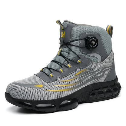 Men's Safety Shoes High Top Work Safety Shoes Steel Toe Sneakers Rotation Button Anti-smash Antipuncture Steel  Safety Boots