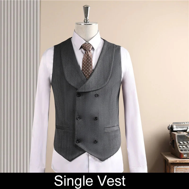 Man Outfit Turn Down Collar Long Sleeve Blazer Men Turn Down Collar Vest Straight-leg Pant Male Striped Slim 3-piece Suit Set