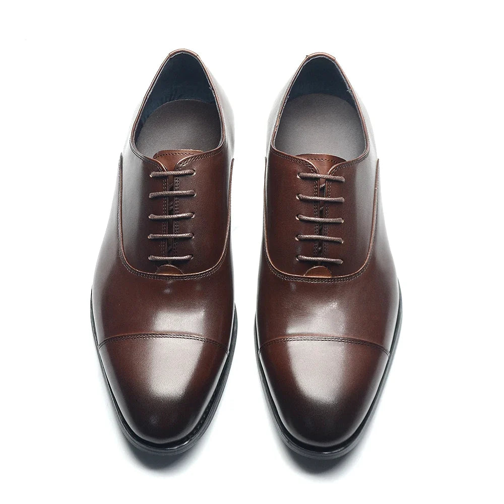 Genuine Leather Handmade Men's Oxford Dress Shoes Cap Toe Lace-Up Classic Business Office Shoe Wedding Party Formal Shoes Man