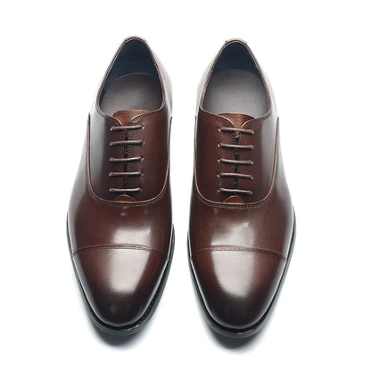 Genuine Leather Handmade Men's Oxford Dress Shoes Cap Toe Lace-Up Classic Business Office Shoe Wedding Party Formal Shoes Man