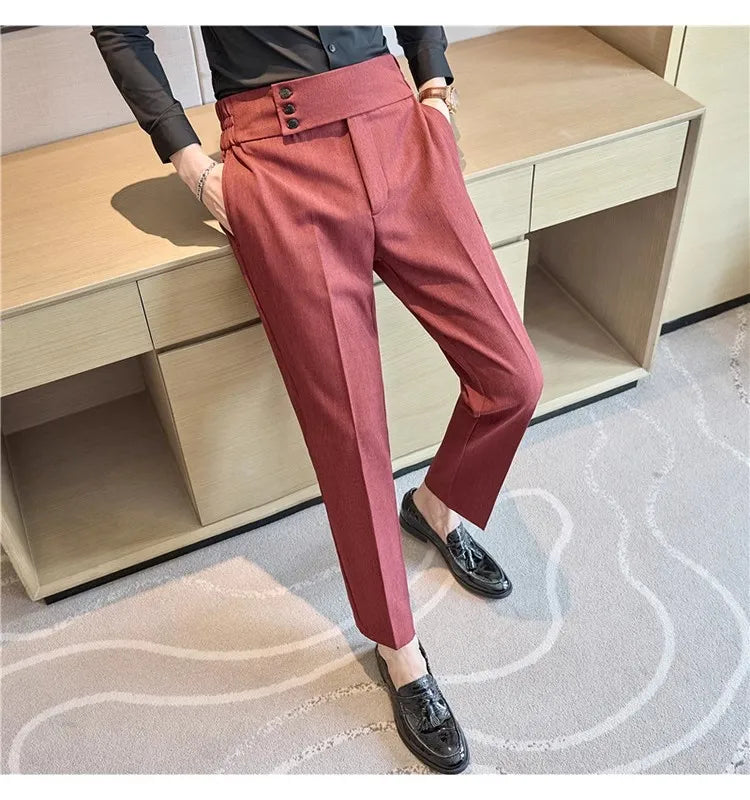 Men Summer Boutique Suits Pants Male Formal Wear Trousers Quality Men British Style Ice Silk Fabric Business Casual Suit Pants