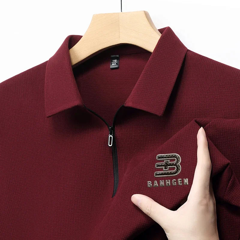 High Quality Polo Shirtspring and Autumn Long Sleeved Men's T-shirt Printed Pattern New Business Casual Solid Color Loos T-shirt
