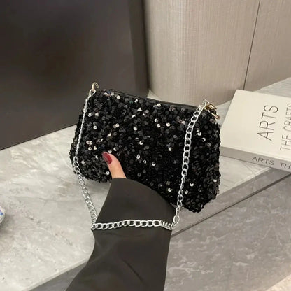 Solid Color Sequins Crossbody Bag Simple Chain INS Small Square Bag Handbag Underarm Bag Evening Clutch Bag Female