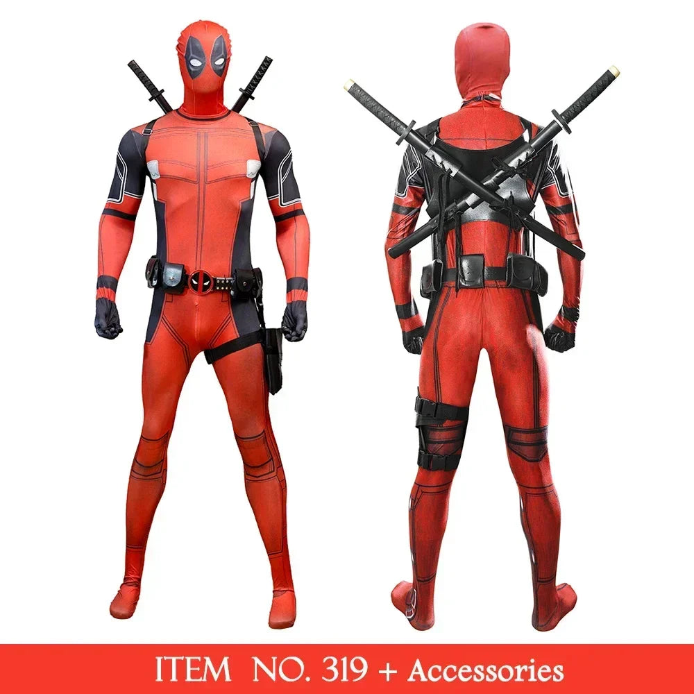 Deadpool Child Costume Halloween Costumes Kids Men Adult Superhero Bodysuit Jumpsuit Children Cosplay Costume Swords Accessories
