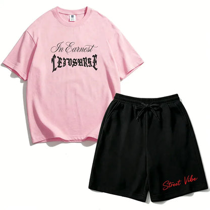2Pcs Boys Cotton Summer Outfit Gothic Street Style Print T-shirt and Shorts Casual Sportswear for Kids 3-14Y RZ29