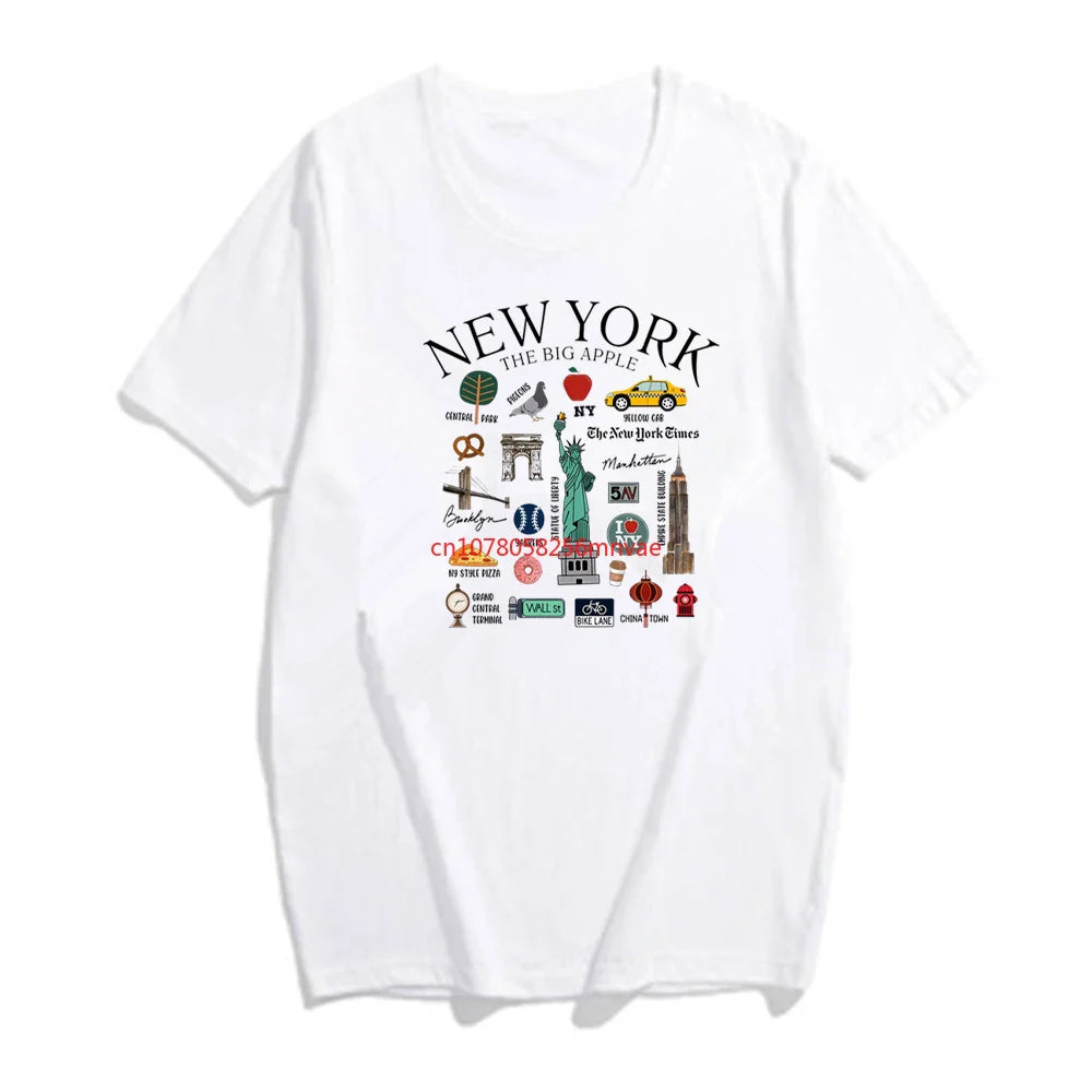 New York Tshirt New York City Landmarks T-Shirt City Graphic T Shirts Unisex Casual Short Sleeves Tops Y2k Top