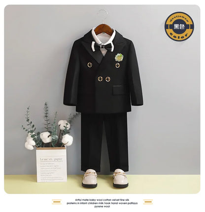 Children White Wedding Suit Boys Girls1 Year Birthday Dress Costume Kids Jacket Pants Bowtie Photograph Suit Flower Tuxedo Dress