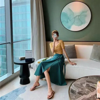 Summer Yellow/Pink Floral A-line Maxi Long Chiffon Skirts Daisy Patchwork Bright Flowers Beach Casual Maxi Long Chiffon Skirts