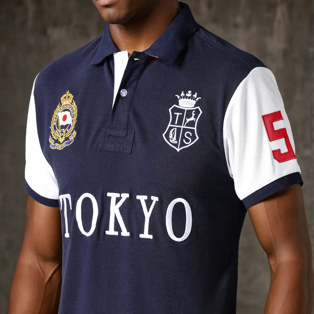 Men's polo shirt Tokyo Japan Royal short sleeve leisure sports party cotton embroidered luxury contrast color original design