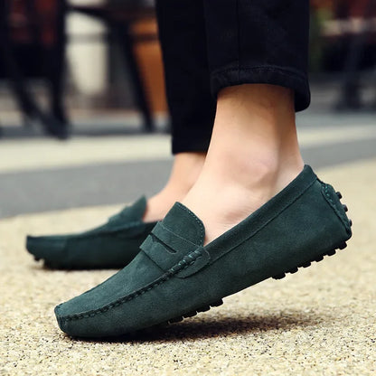 High Quality Suede Men Casual Shoes Non-slip Mens Driving Shoes Slip on Flats Loafers Leather Shoes 10 Colors Size 38-49