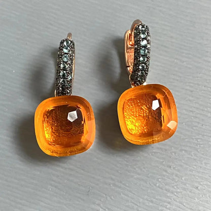 Classic Nudo Earrings Inlay Blue Topaz Zircon With Black Gun Plated Brown Crystal Earrings Fashion Jewelry Gift For Women