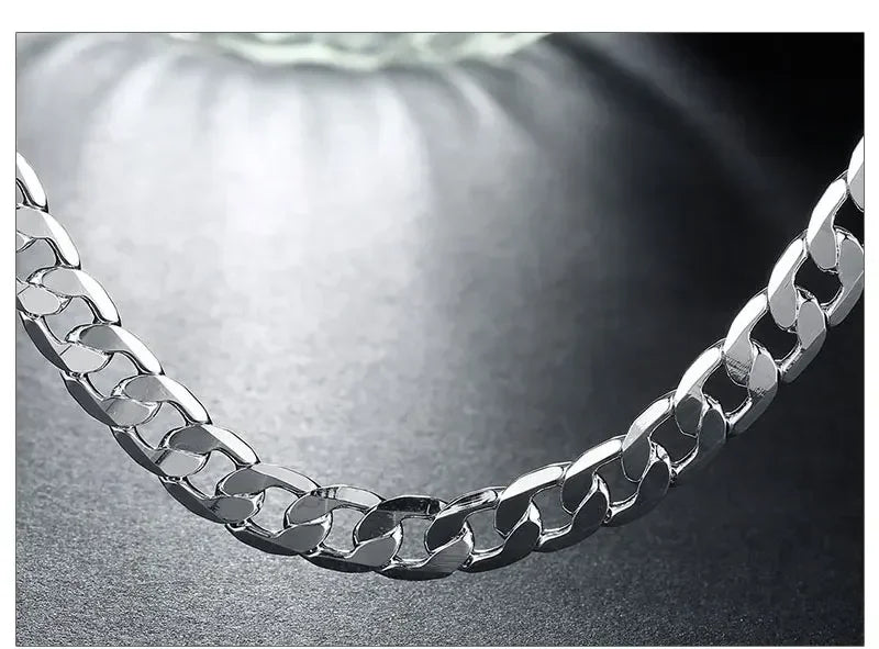 Men's 925 Sterling Silver Necklace 2/4/6/8/10/12MM 40-75cm Chain Lobster Clasp Man Boy Women Engagement Jewelry