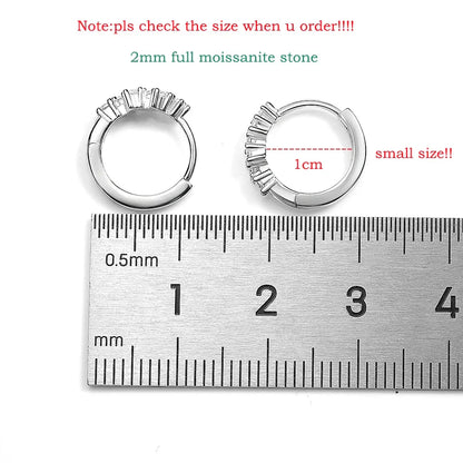 2mm 100% Real Moissanite Hoop Earrings for Girls Children's Jewelry 1CM Small Size 925 Sterling Silver Plated 18k Earring