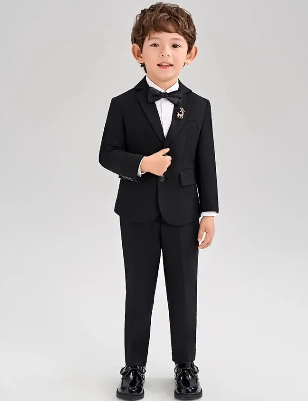 Korea Boys Black Suit For Wedding Children Jacket Vest Pants Tie 4Pcs Ceremony Tuxedo Dress Kids Photograph Performance Costume