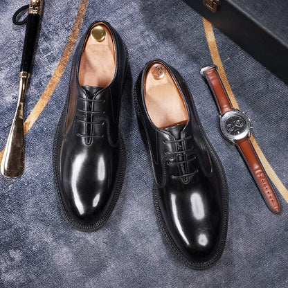 Fashion brand smooth Oxford shoes business formal leather shoes men's 2025 winter high heels wedding pointed office shoes