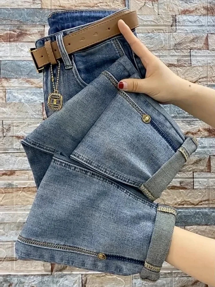 High Waist Straight Jeans Loose Fit Stretch Haren Denim Pants