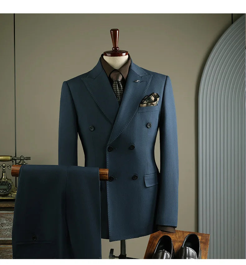 Terno Masculino de Alta Qualidade Formal Social Slim Fit Abotoamento Duplo Listrado Conjunto de Terno Noivo Casamento Roupa de Festa Smoking Roupa Masculina