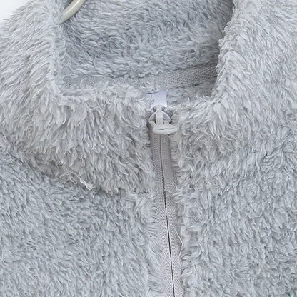 Fleece Zip Up Sweatshirt Women Casual Stand Collar Tops Jacket Embroidery Jumper Femme Streetwear
