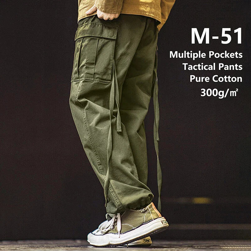 Vintage M51 multi-pocket tactical pants, men's pure cotton cargo pants, outdoor casual long pants for spring, autumn and winter